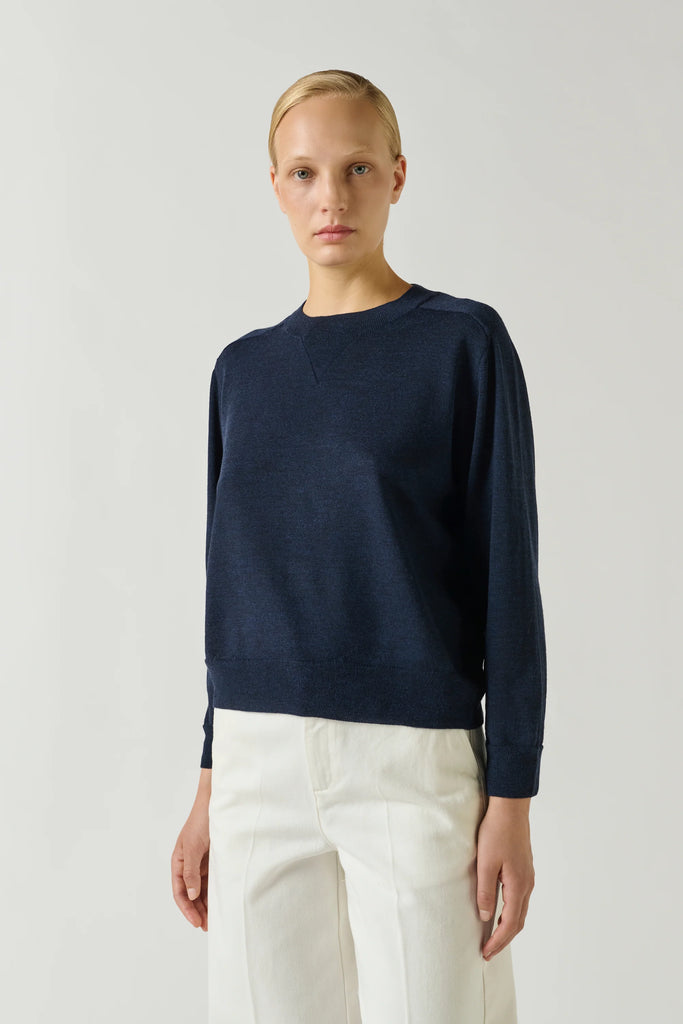 SOEUR PIO Jumper - Navy. Fine navy blue merino wool jumper