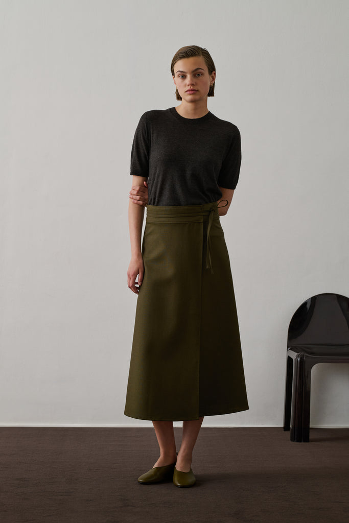 SOEUR REINE Skirt - Khaki virgin wool wrap skirt
