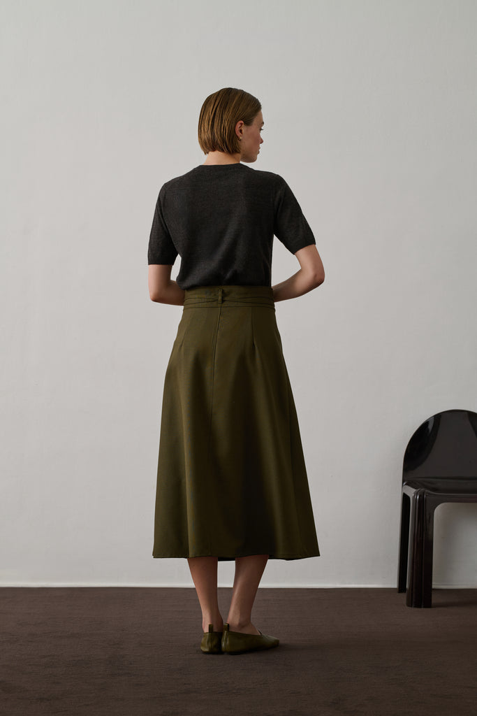 SOEUR REINE Skirt - Khaki virgin wool wrap skirt
