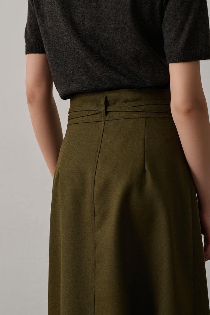 SOEUR REINE Skirt - Khaki virgin wool wrap skirt