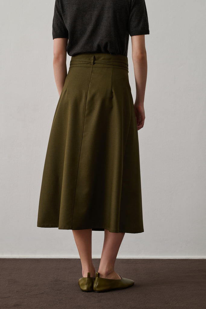 SOEUR REINE Skirt - Khaki virgin wool wrap skirt