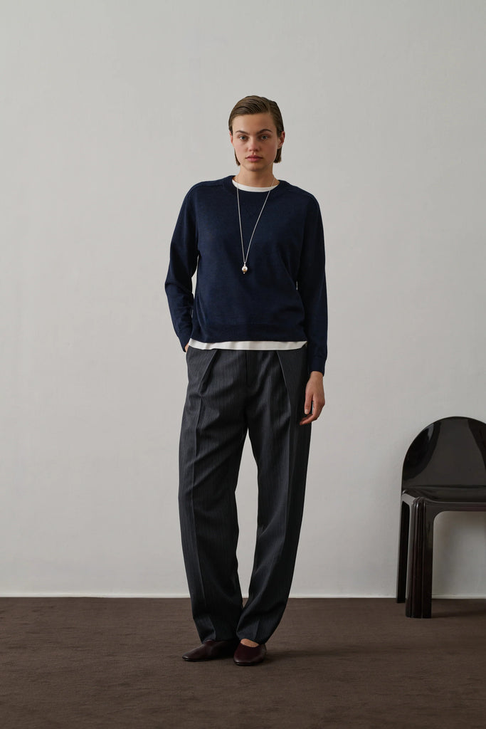 SOEUR PIO Jumper - Navy. Fine navy blue merino wool jumper