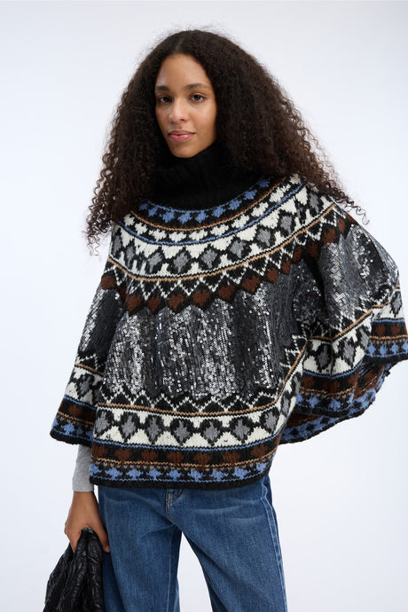 MUNTHE Verst Knitted Poncho - MixBlack