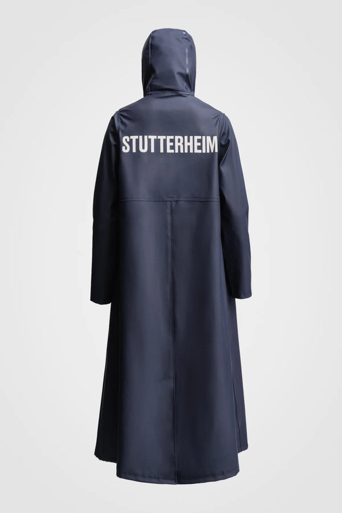 STUTTERHEIM Mosebacke Long Print Raincoat - Navy