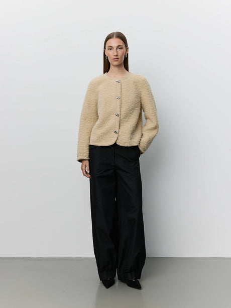 SOFIE SCHNOOR BENESW BOUCLE FAUX FUR JACKET - Beige