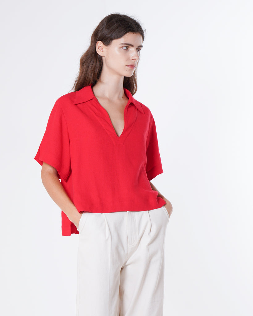 EMIN + PAUL Pop Over Blouse - Red