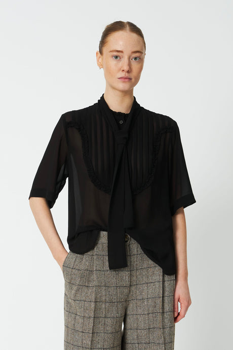STELLA NOVA Chiffon Shirt with tie band - Black