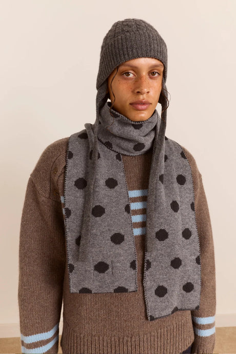 Damson Madder Cashmere Mix Turn Up Tie Beanie - Charcoal