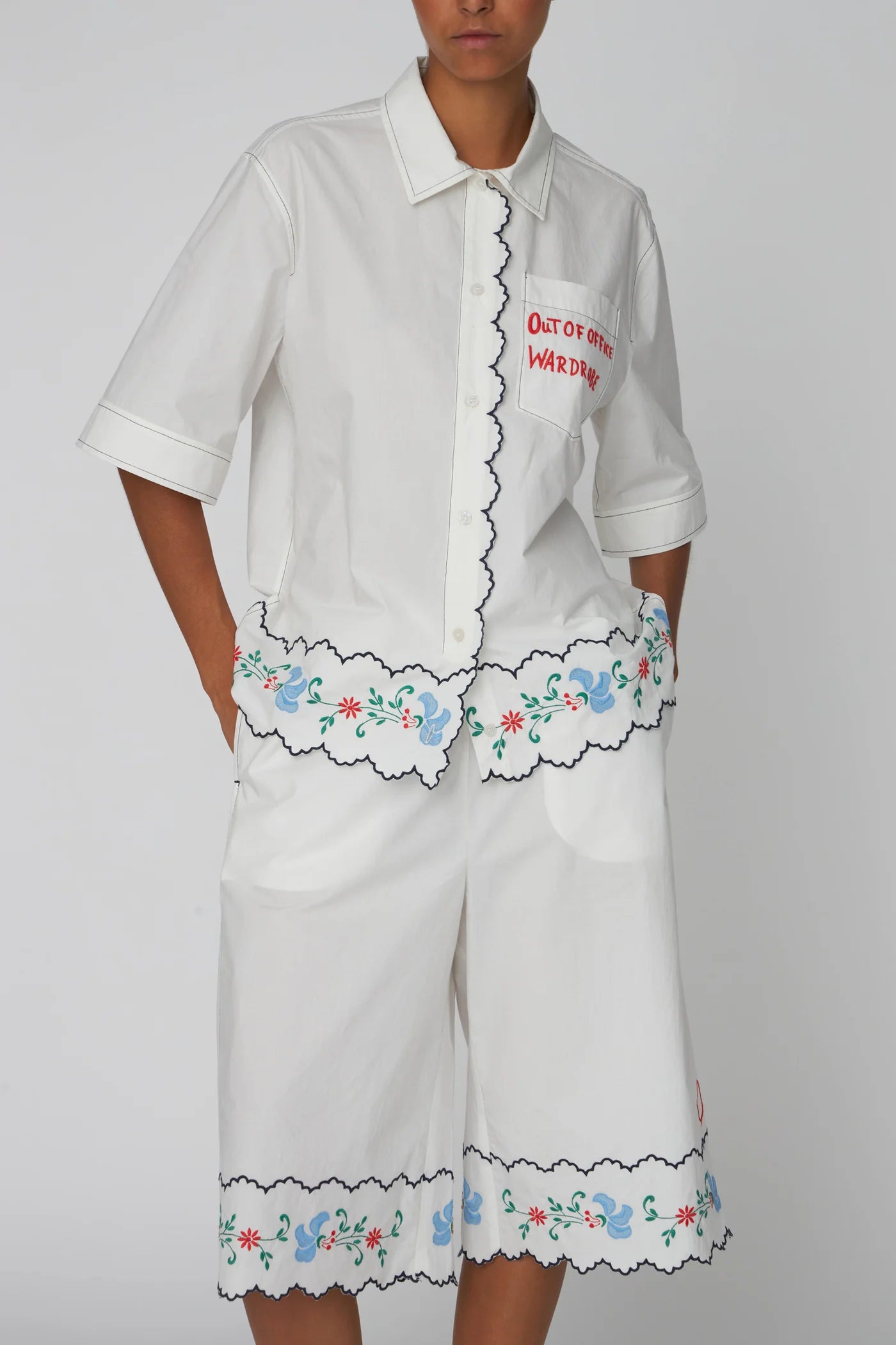 STELLA NOVA Coloured Embroidered Oversized Shirt - Off White Amaryllis West End STELLA NOVA Coloured Embroidered Oversized Shirt - Off White Amaryllis West End