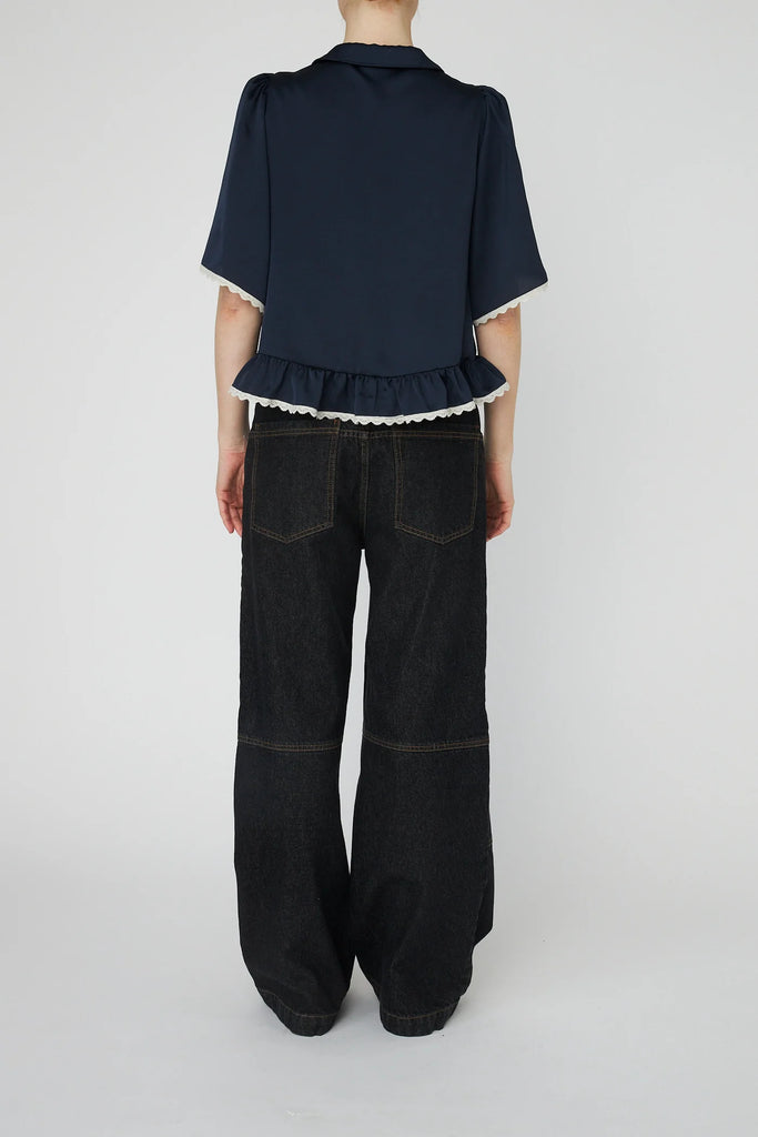 STELLA NOVA Delicate Lace Shirt - Navy / Creme