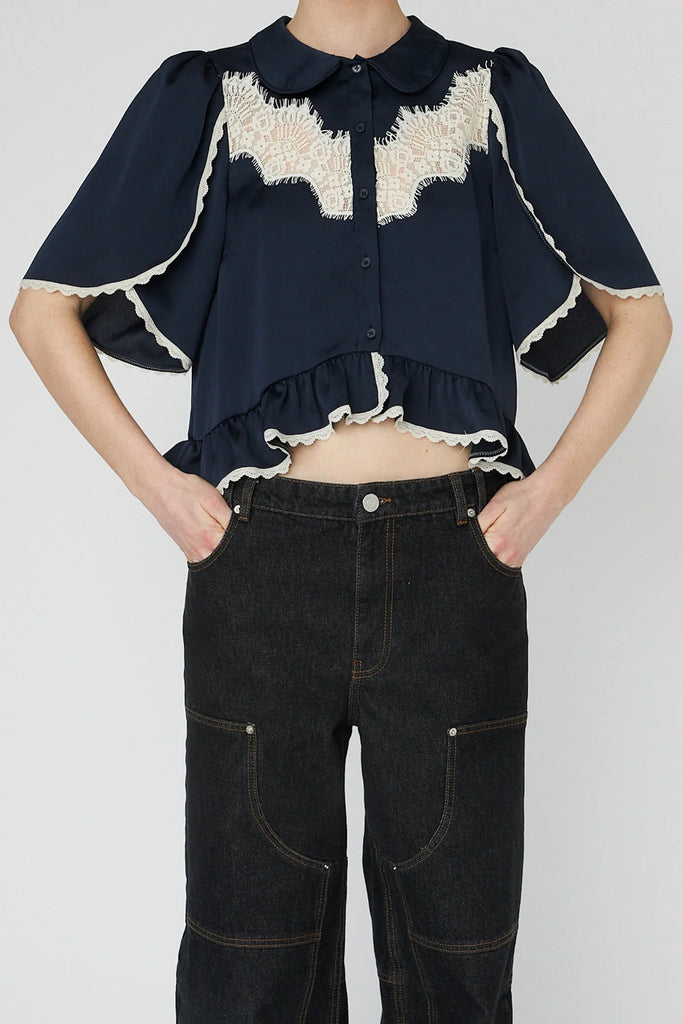 STELLA NOVA Delicate Lace Shirt - Navy / Creme