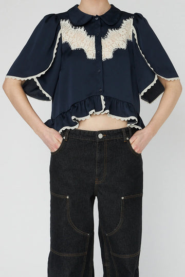STELLA NOVA Delicate Lace Shirt - Navy / Creme