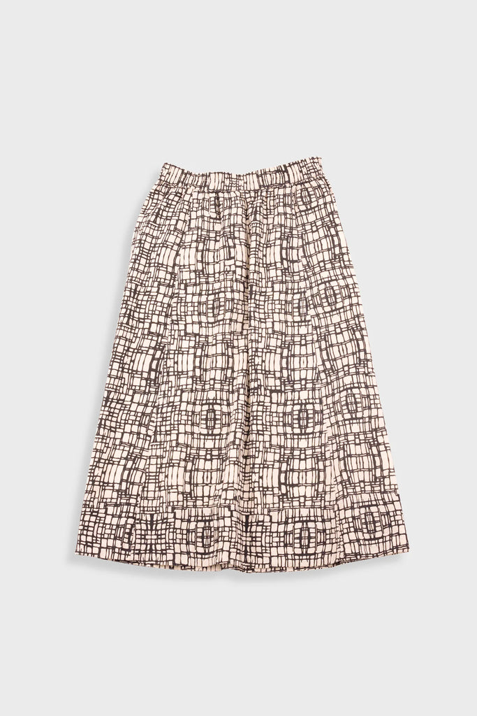 Folk Full Seam Skirt - Black / Ecru Maze Print