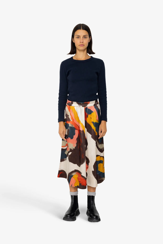 Folk Full Seam Skirt - Impasto Print Satin
