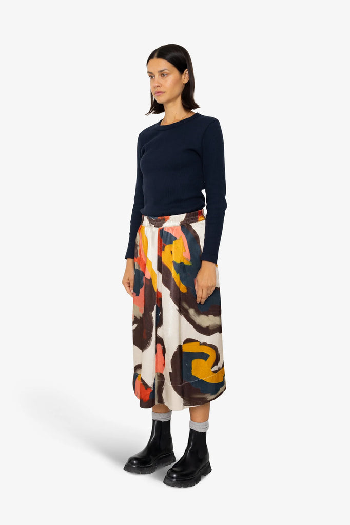 Folk Full Seam Skirt - Impasto Print Satin