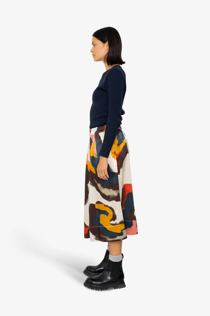 Folk Full Seam Skirt - Impasto Print Satin