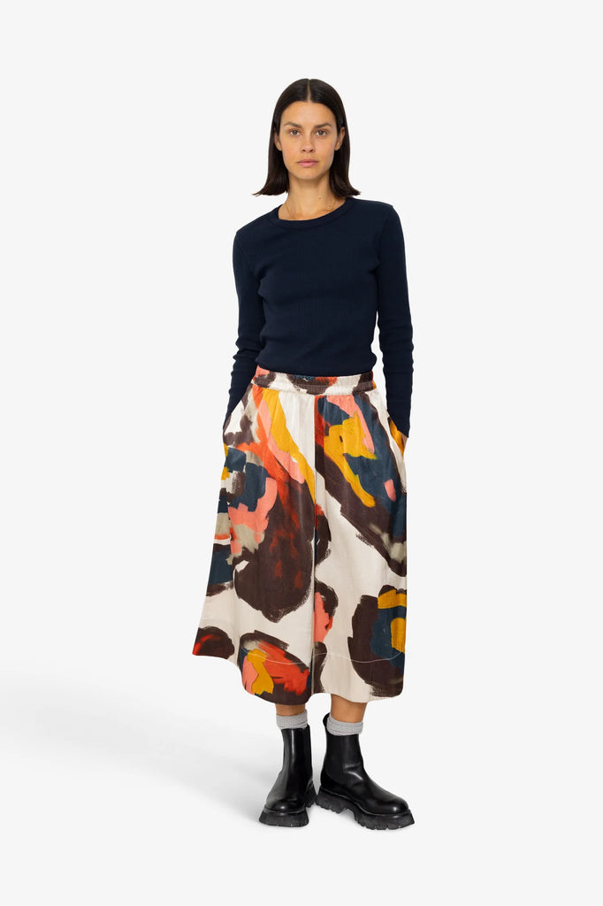 Folk Full Seam Skirt - Impasto Print Satin