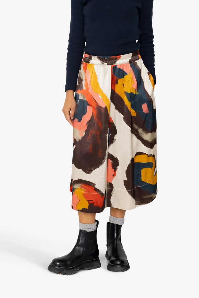 Folk Full Seam Skirt - Impasto Print Satin