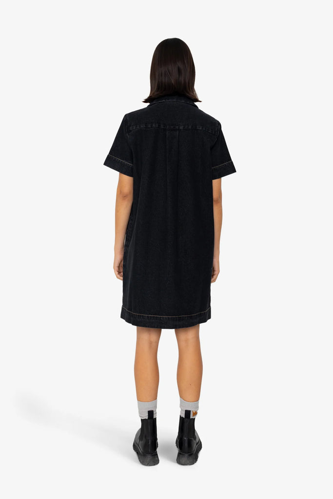 Folk Shirt Dress - Washed Black Denim
