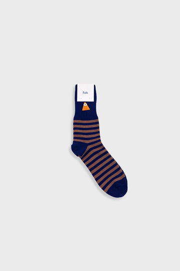 Folk Stripe Sock - Brown and Navy
