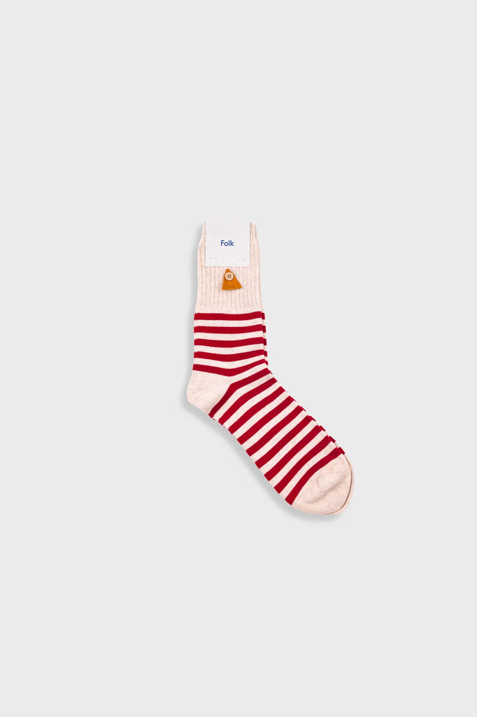 Folk Stripe Sock - Crimson and Stone