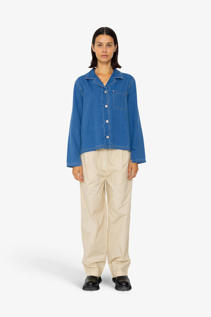 Folk Worker Overshirt - Denim Herringbone