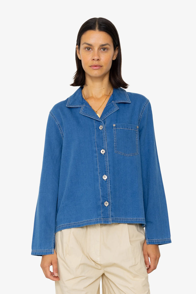 Folk Worker Overshirt - Denim Herringbone