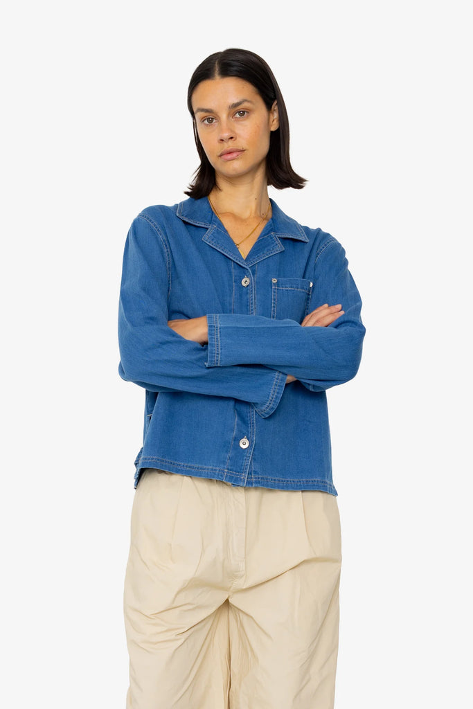 Folk Worker Overshirt - Denim Herringbone