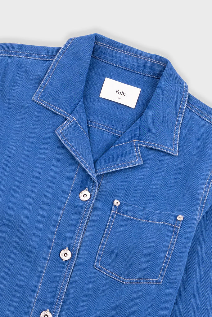 Folk Worker Overshirt - Denim Herringbone