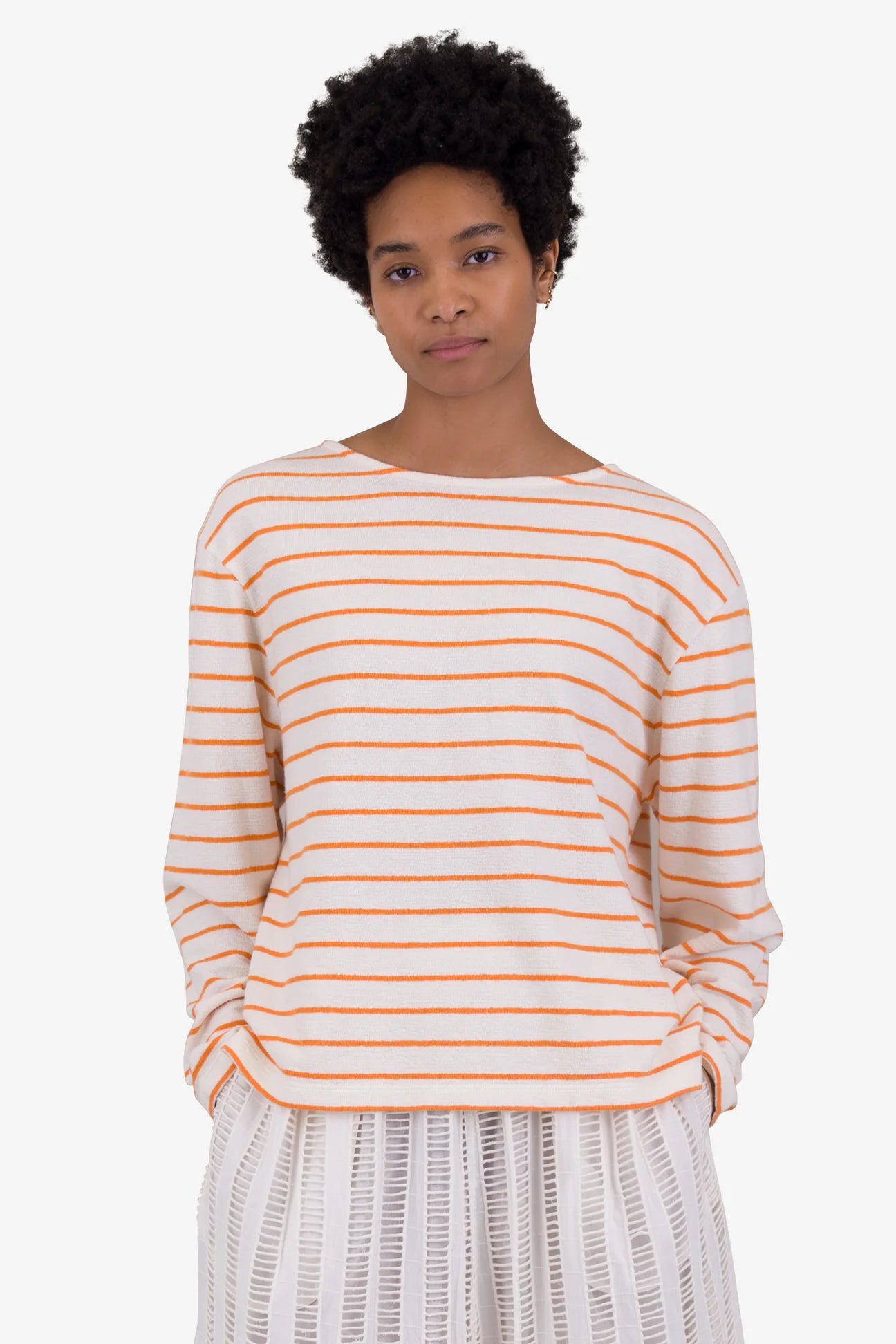 Folk Boat Neck Tee - Ecru / Orange