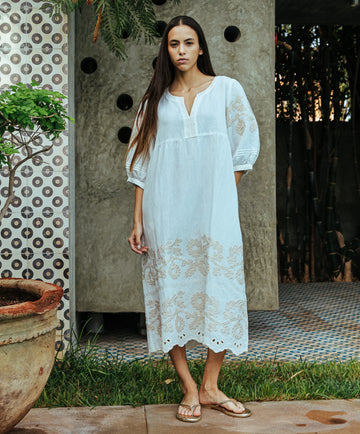 Rose and Rose Grange Dress - White with Sand