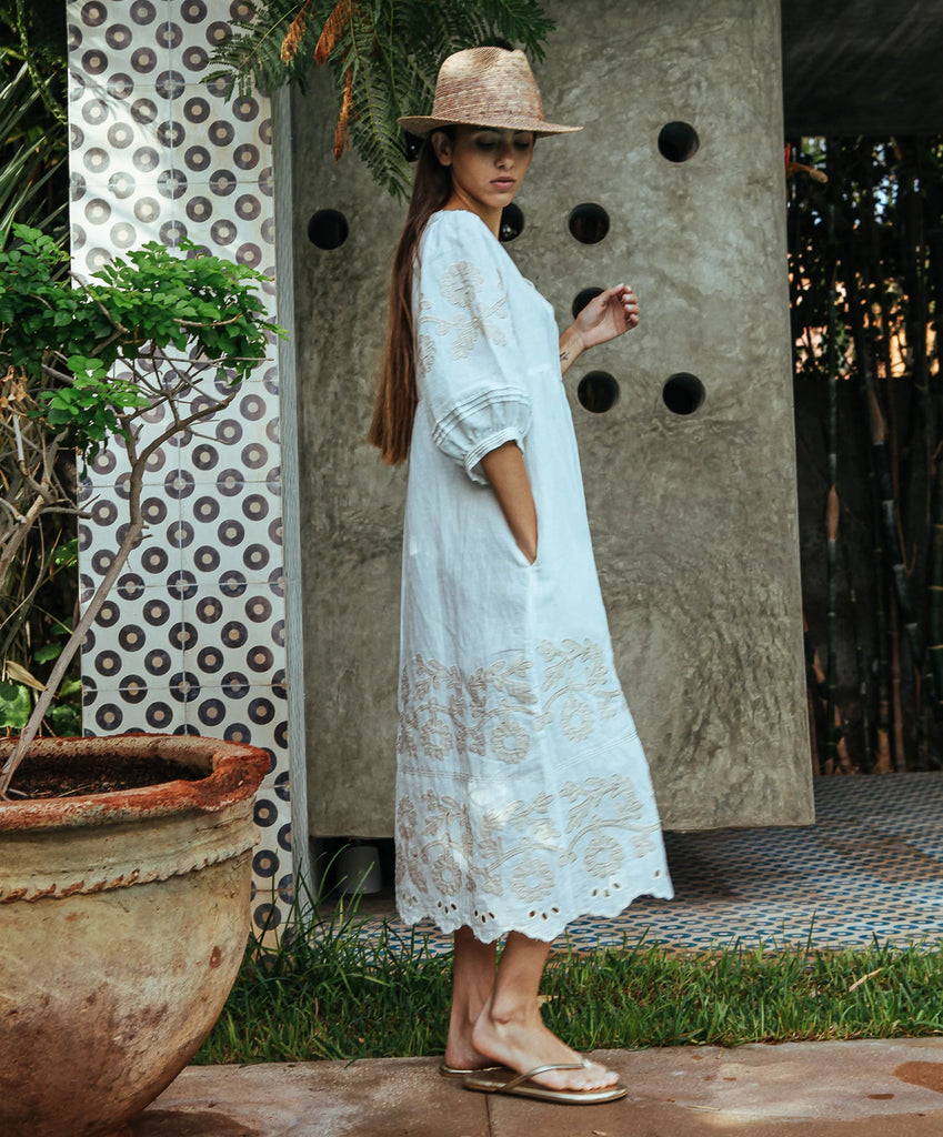 Rose and Rose Grange Dress - White with Sand