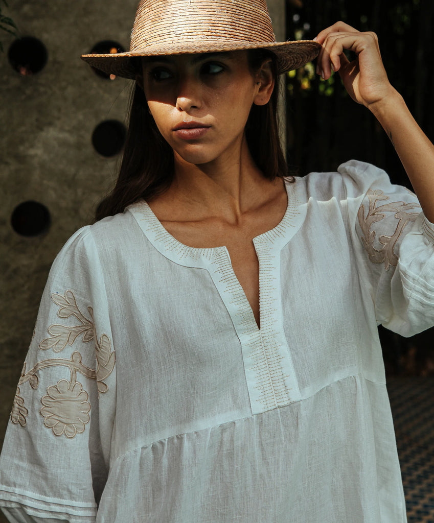 Rose and Rose Grange Dress - White with Sand