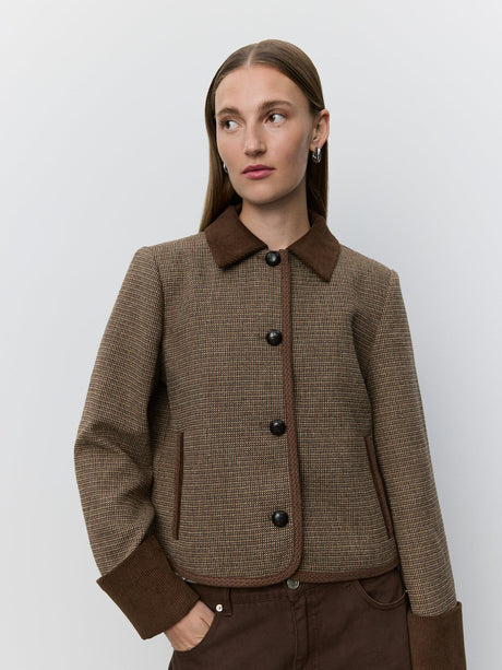 SOFIE SCHNOOR KAMIKKASW SHORT TWEED JACKET - Brown Check
