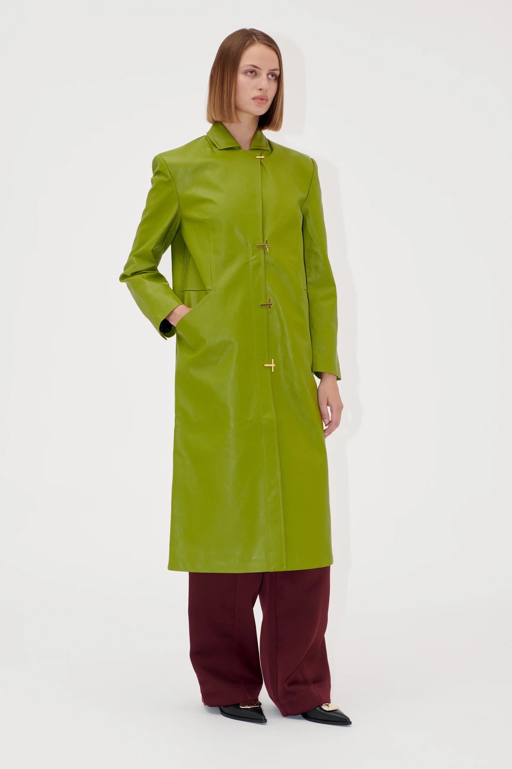 STINE GOYA Faux Leather, Long Single Breasted Coat STINE GOYA Faux Leather, Long Single Breasted Coat