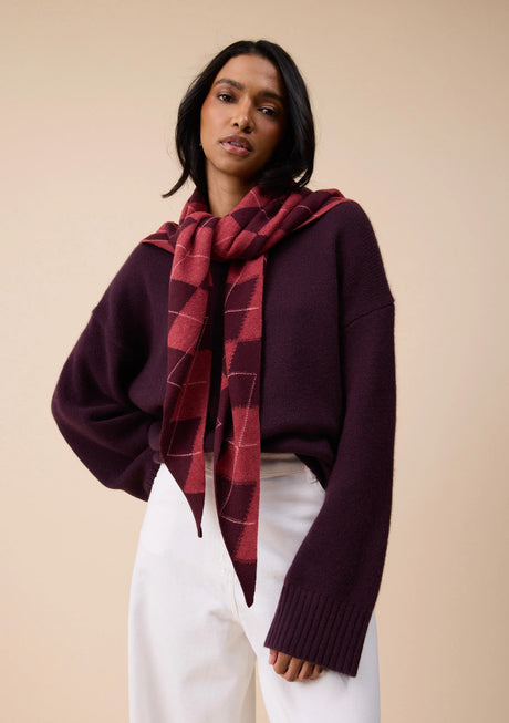 TBCo Large Merino Wool Triangle Scarf Berry Argyle