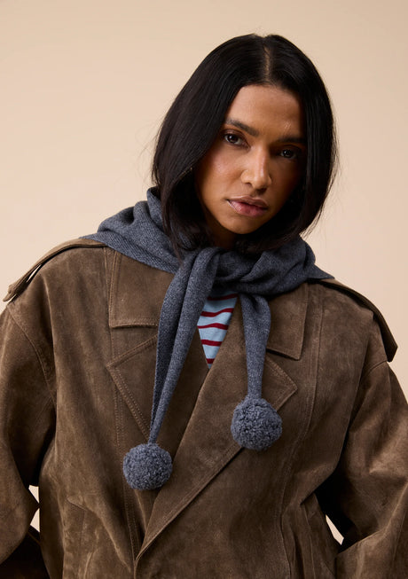 TBCo Merino Triangle Scarf in Grey Pom Pom
