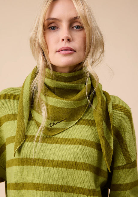 TBCo Merino Wool Triangle Scarf  Green Stripe