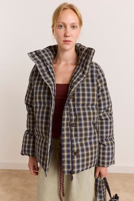 Damson Madder Pearl Hooded Puffer - Lyra Check