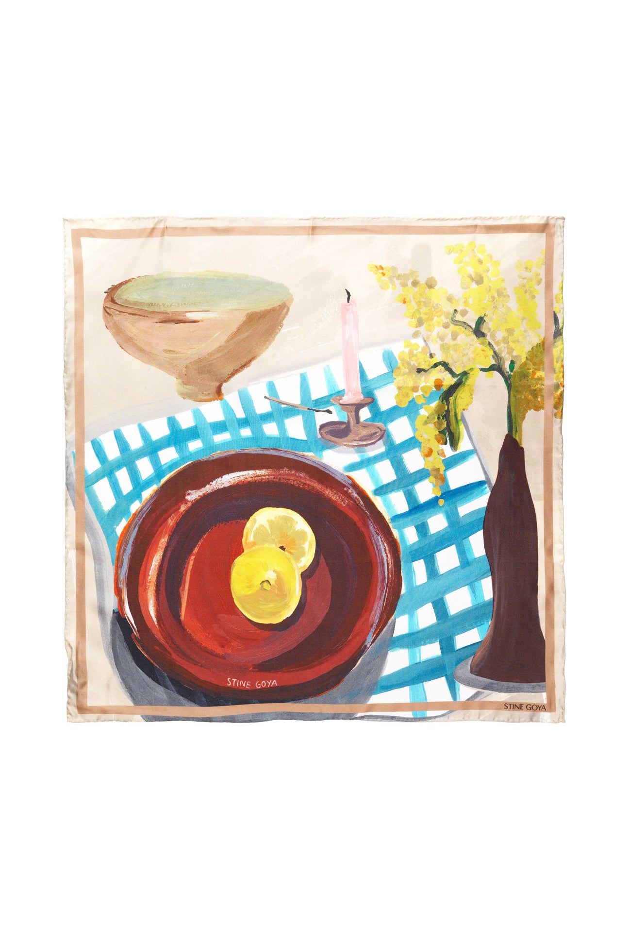 STINE GOYA Silk Small Scarf - Lemons On A Plate. 