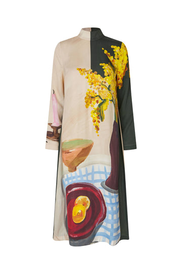 STINE GOYA Long Sleeve Midi Dresse - Lemons on a plate 