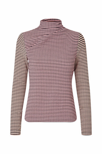 STINE GOYA Patchwork Jersey, Long Sleeve Pleated Shoulder Top