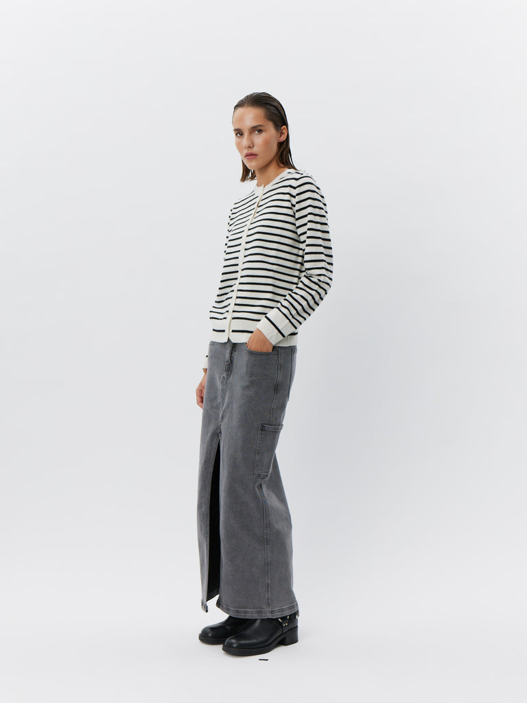 SOFIE SCHNOOR CISSESW STRIPE CARDIGAN - Black/Off white