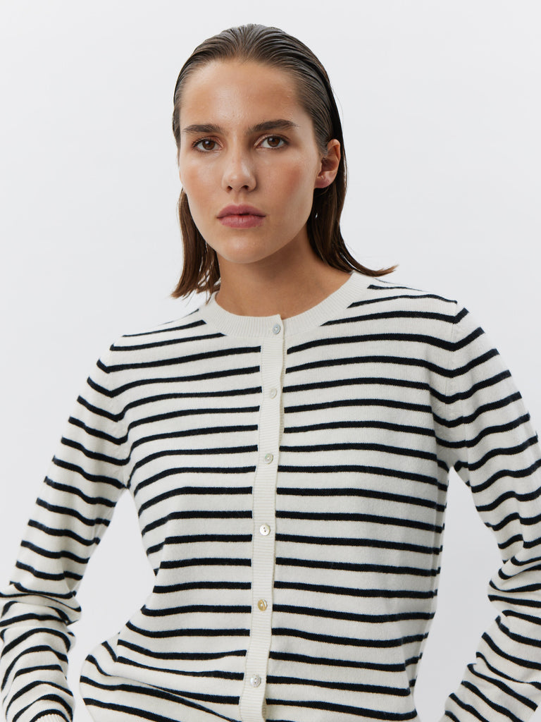 SOFIE SCHNOOR CISSESW STRIPE CARDIGAN - Black/Off white