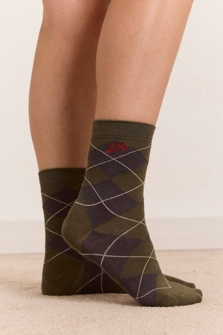 Damson Madder 2 Pack Socks - Olive & Purple Argyle