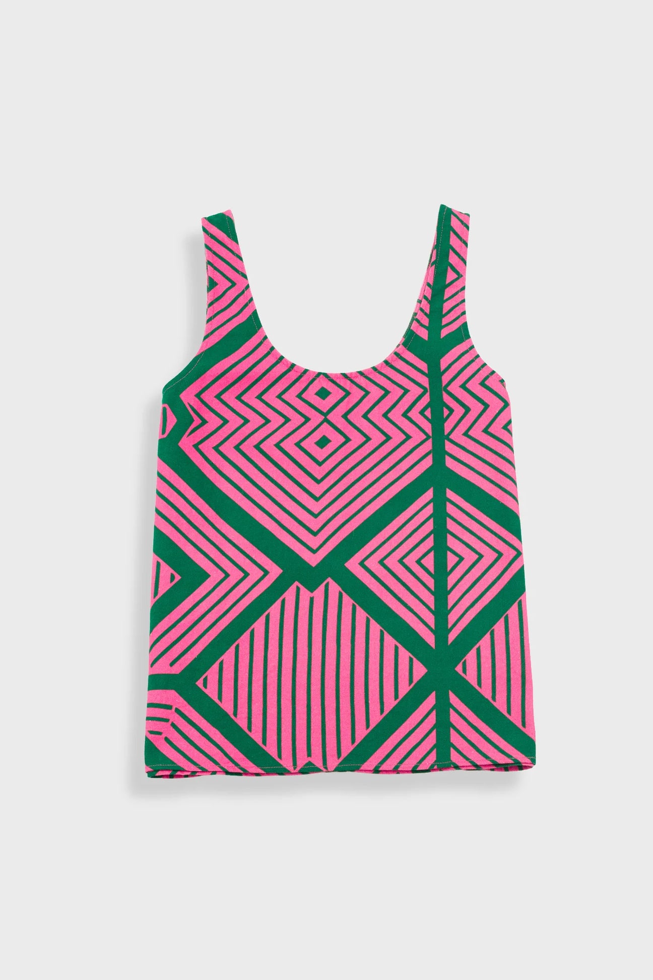 Folk Scoop Back Vest - Pink Green Diamond Print