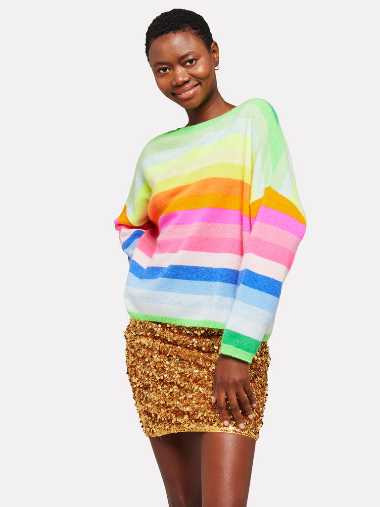 BRODIE Cashmere Doris Stripe Crew - Spring Green/Neon Stripes