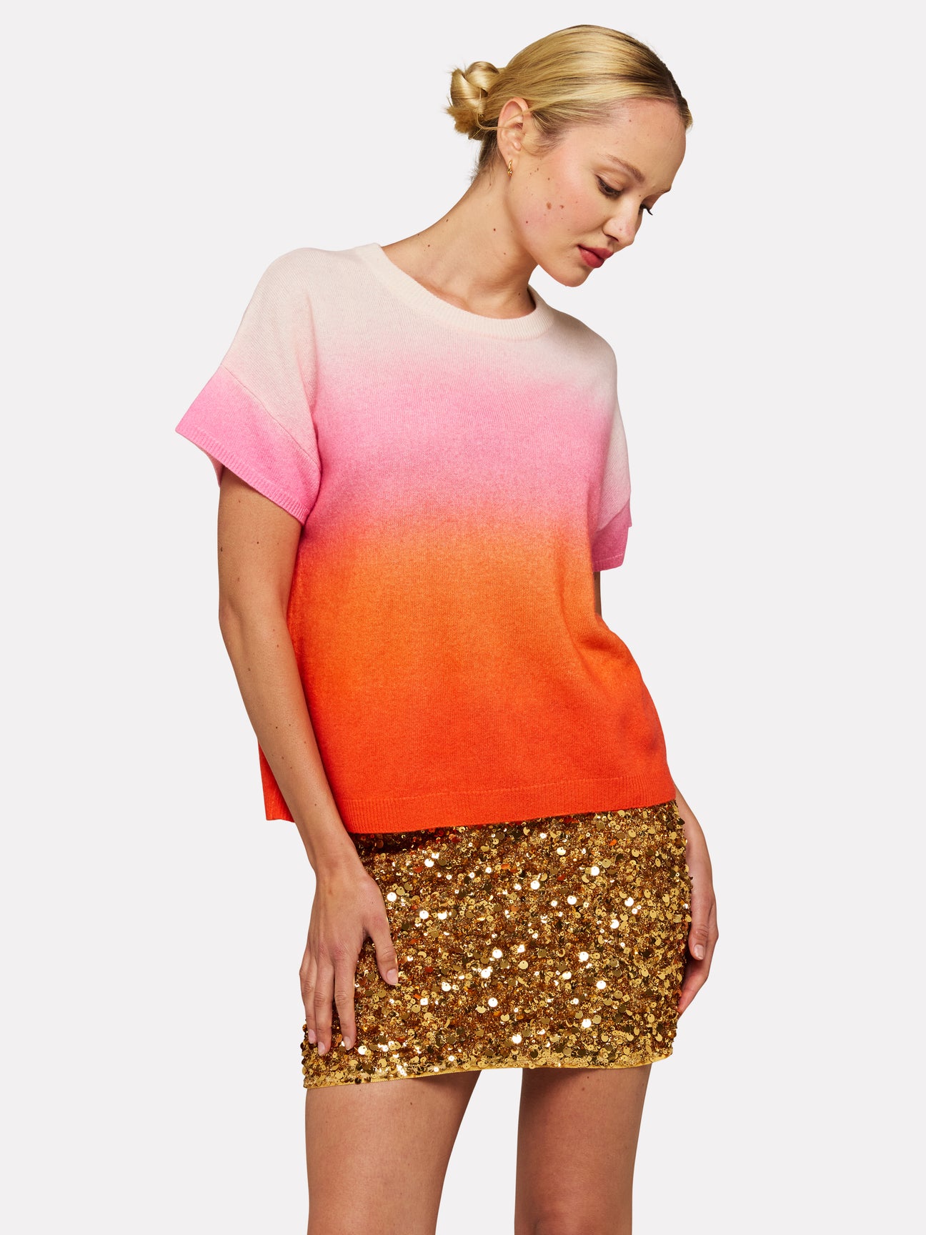 BRODIE Cashmere Bali Print Tee - Pink and Coral