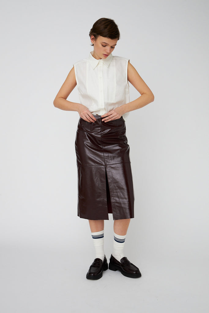 STELLA NOVA Midi Leather skirt - Brownish Red