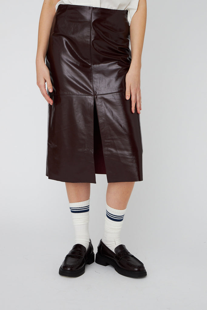 STELLA NOVA Midi Leather skirt - Brownish Red